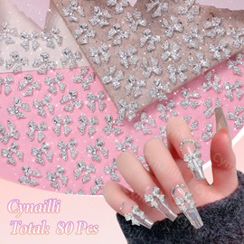 80 Pcs Silver Bow Nail Charms, Alloy Bowknot Nail Art Charms for Nail Art, Bow Tie Metal Nail Gems Charms, Cute Bow Nail Jewelry Charms for Nail Art Design Y2K DIY Accessories