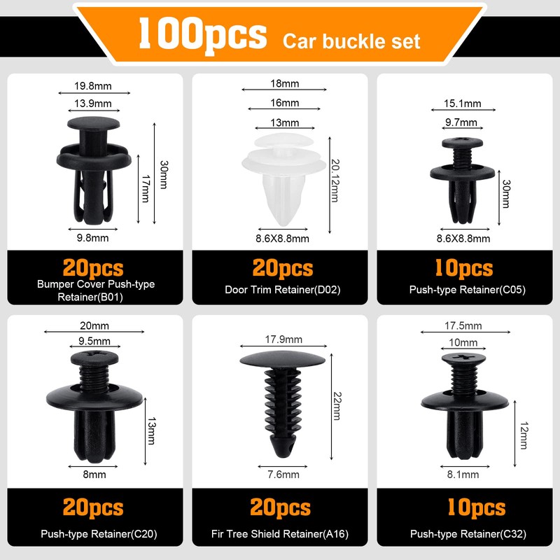 Car Mounting Clips Set - 6 Different Types of Door