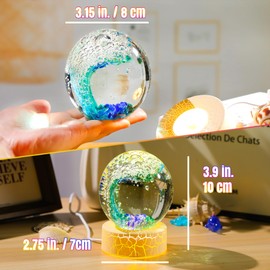 Hand Blown 3.1" Crystal Waves Ball Sea Glass Art Gifts for Women Men Ocean Figurines Decor Paperweight Coastal Decor for Home Aquarium Sphere Ornaments (Blue)