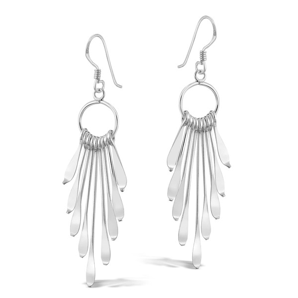 AeraVida Shimmering Fan Statement Sterling Silver Dangle Boho Earrings, 0.79x2.28