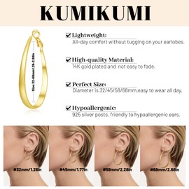 KUMIKUMI Gold Hoops Earrings for Women, Oval Thick Large Gold Hoop Earrings Hypoallergenic Lightwieght Hoop Earrings for Women Gifts
