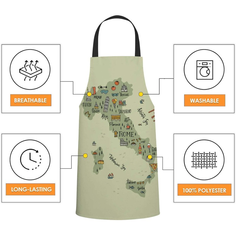 BGBDEIA Italian Map Kitchen Apron for Women Men, Unisex Adjustable