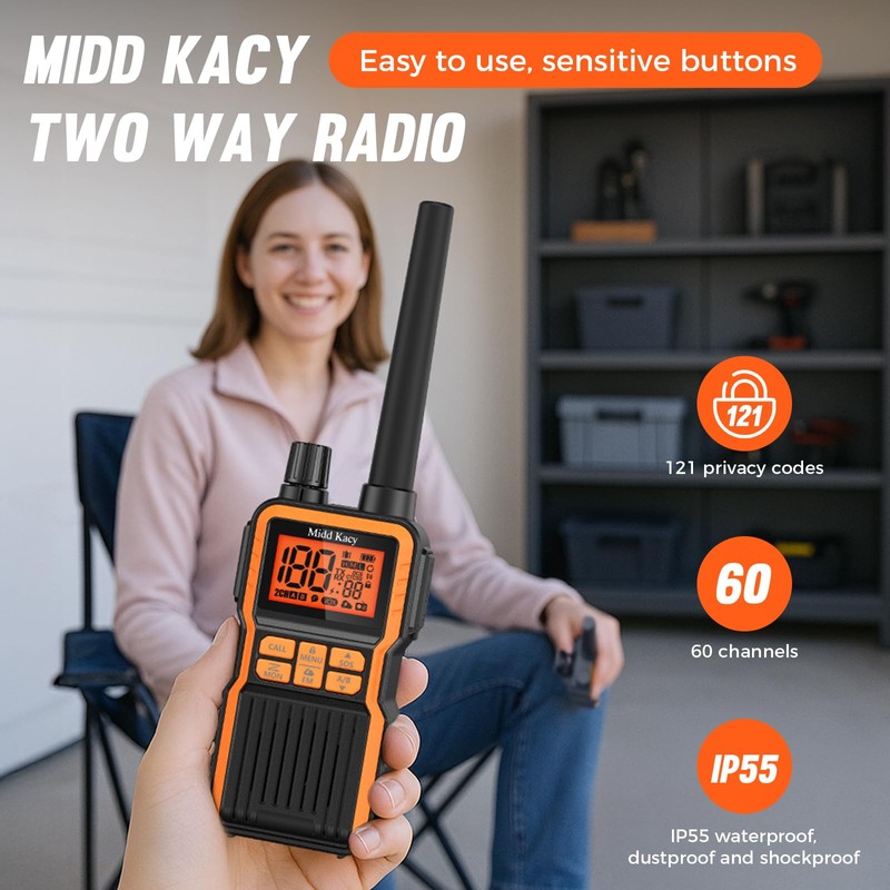 Midd Kacy MK108 Walkie Talkies,2 Way Radio Long Range,60 Channel