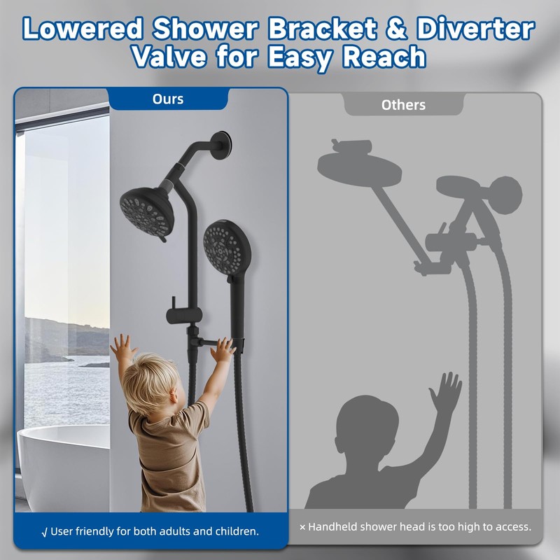 Dual Handheld Shower Head Combo, 3-Way High Pressure 10-Setting Handheld