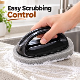 Emery Sponge Cleaning Brush with Handle – Handheld Scrubber Tool for Kitchen, Bathroom & Household Surface Cleaning