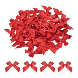sourcing map 60Pcs Mini Ribbon Bow 1.5" Mini Fabric Satin Ribbon Flower Bows for Craft DIY Sewing Wedding Birthday Party Red