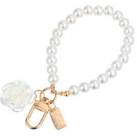 Classicseali Pearl Keychain Wristlet,Pearl Keychain,Imitation Pearls Wristlets Female Cute Decoration for Wedding, Party, Graduation, Birthday Gift, Car Key Accessories,White