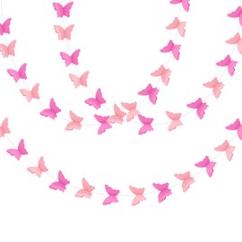 Sharelove Butterfly Pink Party Decorations, 3D Butterflies Banner Paper Garland, Paper Butterfly Birthday Decorations for Girls Women Kids Birthday Baby Shower Wedding Fairy Party Supplies(2m)