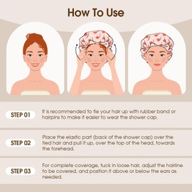 Geyrut Shower Cap, Flexible Adjustment Shower Caps for Women Reusable Waterproof Cute ShowerCap with Bow Non-Slip Large Hair Cap for Shower (One Size, Pink Dot)