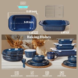 Artena Baking Dish 2.3 Quarts, Casserole Dishes For Oven, Baking Pan With Handles, Lasagna Pan Deep, Large Casserole Dish, Rectangular Ceramic Bakeware (Blue, With Rack)