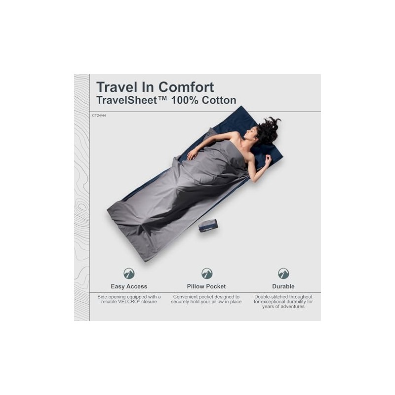 Cocoon Cotton Travel Sheet, tuareg hellgrau/elepant dunkelgrau