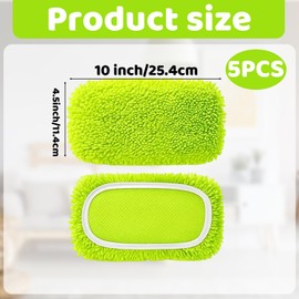 Mop Pads, 5 Pack Reusable Mop Pads for Mop, Washable Microfiber Floor Mop Pads, Dry and Wet Use for Hard Floors, 25.4 X 11.5 Cm