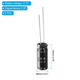 PATIKIL 6Pcs 2.7V 3.3F Super Capacitor, 0.31 x 0.31 x 0.75 Inch Aluminum Super Capacitors Winding Type Energy Storage for on Board Backup Energy Storage, Black