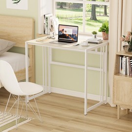 Gezen Folding Desk 32'' Computer Desk No Assembly Required Foldable Table Space Saving Writing Workstation for Home Office (Beige, White)