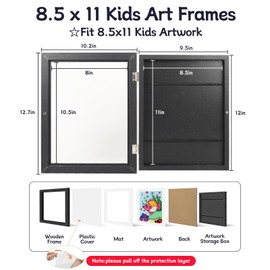 Orankay Kids Art Frame - Kids Artwork Frames Changeable,Black Kids Art Frames Front Opening Holds 150,8.5x11 Children Art Work Frames for Kids Art,Kid Art Picture Frame With Storage for Display Photo
