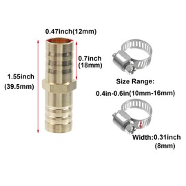 Antrader 10-Pack Straight Coupling Brass Hose Fitting, 1/2" x 1/2" Barb PEX Pipe Fittings with 20 PCS Stainless Steel Pipe Clamps