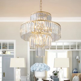 12-Light K9 Crystal Chandelier, French Gold Hanging Ceiling Fixture for Living Dining EntrywayShade color: gold, Lamp Power(W): 60, Number of Lights: 12, Product Size: 50*50*58.5cm