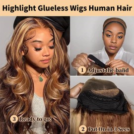 Wear and Go Glueless Wigs Human Hair Pre Plucked Pre Cut 5x5 HD Transparent Lace Closure Wigs Human Hair 180% Density P4/27 Highlight Ombre Body Wave Lace Front Wigs Human Hair 20 Inch
