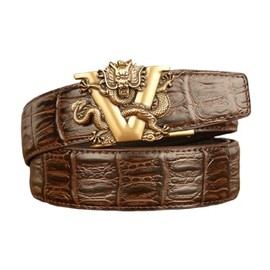 xichuangyuXCY Men's Ratchet Belt Classic Style Retro Dragon Ratchet Buckle Men's Leather Belt Carved Belt Casual Business Belt, Brown Crocodile Pattern Dragon 2