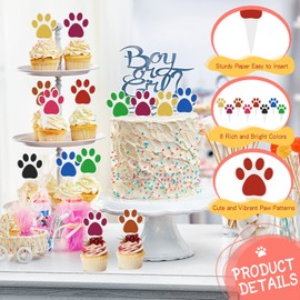 Weecent 48 Pcs Dog Paw Print Cupcake Toppers