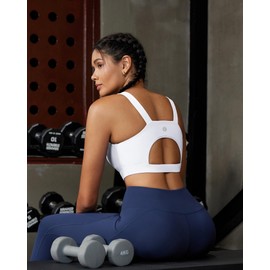 RUNNING GIRL High Impact Sports Bras for Women,Racerback White Bra Workout Crop Tank Tops Longline Sports Bra Push up(WX2667 White,S)