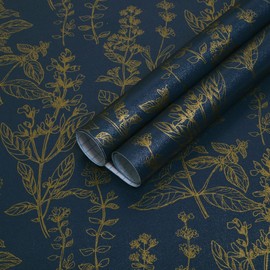 Micpolo Peel and Stick Wallpaper Blue and Gold Wallpaper Peel and Stick Floral Contact Paper for Cabinets Bedroom Bathroom Wallpaper Removable Self Adhesive Shelf Liner Vinyl Room Decor 78"x17.3"