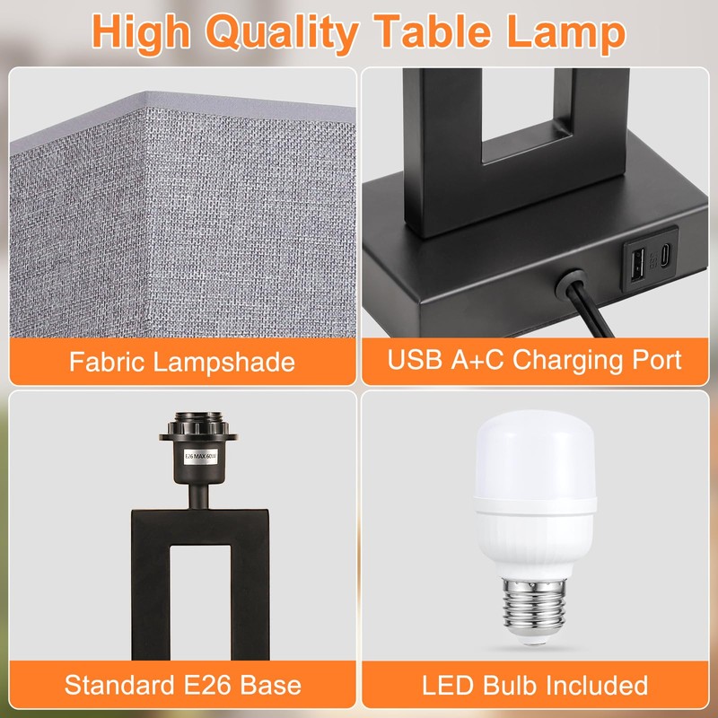 22" Tall Modern Living Room Lamps - Touch Bedside Lamps