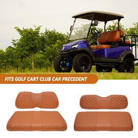 SAMXOMAP Golf Cart Front and Rear Seat Covers Waterproof and Sun Resistant Marine Grade Vinyl Leather Seat Cover Accessories for Club Car Precedent 2004+, Brown(4PCS)
