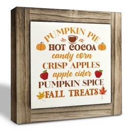 Fall Wood Sign, Fall Decor, Box Wood Plaques Desk Décor, Fall List Wooden Plaque, Table Art Signs, Farmhouse Home Decor, Fall Treats Hot Cocoa Candy Corn Pumpkin Spice Crisp Apples Apple Cider