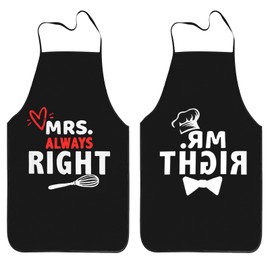 Yzpklhw Couple Aprons, 2 PCS Mr and Mrs Aprons, Adjustable Kitchen Cooking Bib Apron Chef Women Men for Women Men Couple Gifts for Wedding Gifts Christmas(Black)