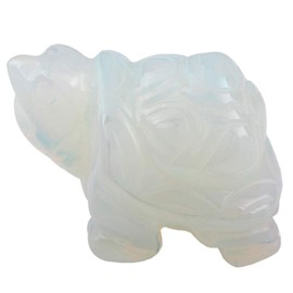 KYEYGWO Opalite Crystal Turtle Figure Gemstone Hand Carved Turtle Sculpture Reiki Healing Stone Ornament Pocket Statue Fengshui Decor for Lucky Charm Amulet