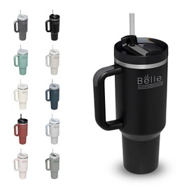 Belle Bottle 40oz. Insulated Tumbler with Handle | Insulated Cup Reusable Stainless Steel Water Bottle Travel Mug Cupholder Friendly | Gifts for Women Men Him Her (Black)