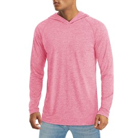 MAGCOMSEN Mens Hooded UPF 50 Long Sleeve Swimming Shirts Athletic Running Shirts Workout Sun Shirts Hiking Summer Lightweight Shirts Pink L