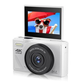 Bewinner Retro 64MP Digital Camera, Vintage 4K UHD Vlogging Camera with 18X Zoom, Autofocus, 3 Inch Flip Screen for Travel Photography Vlogging (White)