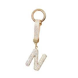 [DIVA Rose] Bag Charm Initial Charm Key Chain Alphabet Men Women Accessories Initial Key Ring, N
