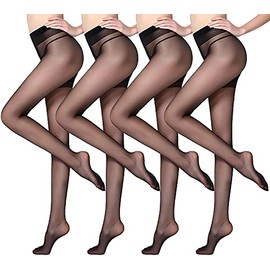 ANDIBEIQI 4 Pairs Silky Smooth Women's Transparent Tights Semi Opaque 15 Denier Tights Plus Sizes XL-4XL (44-62), Black*4