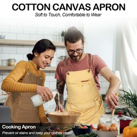 Chef Apron for Men Women with Gift Box Pack, Cross Back Apron with Pockets for Kitchen Cooking Baking Artist Painting, Cotton Canvas Work Aprons for Shop, Garden, Restaurant, Cafe (Brown, M to XXL)