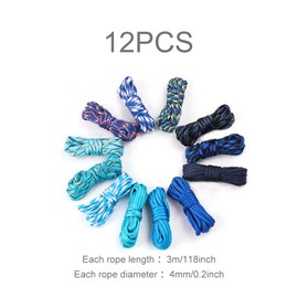 Hileyu Parachute Cord, 12 Colours 3 m, Paracord 550 Multifunction Type III, Paracord Ropes, Survival, Paracord Bracelet, Random Combination, Craft Kit, 7 Strands, Tent Rope, (Mutil-Color 1)