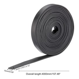 sourcing map Neoprene Rubber Sheet Rolls 3mm(T) x15mm(W) x4m(L), Solid Rubber Strips for DIY Gasket, Sealing Padding, Reduce Vibration Mat