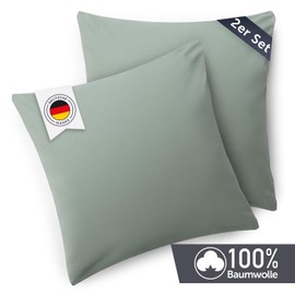 Blumtal set of 2 pillowcases - 100% cotton, super soft premium jersey pillowcase, Green (summer green), 80x80cm