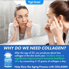Hydrolyzed Collagen Peptides Powder Capsules (Type I &III) by Feel Great Vitamin Co. | Wheat Free, Keto & Paleo Friendly | Collagen Powder Supplement for Hair, Skin and Nails*