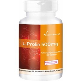 L-Proline 500 mg - 180 Vegan Tablets - High Dose Amino Acid - For 3 Months Vitamintrend®