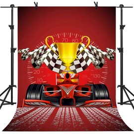 EOA 5x7FT Red Racing Car Champion Backdrop Golden Trophy Checked Flag Birthday Party Background Studio Photo Props