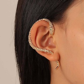 Yienate Gothic Snake Ear Cuff Wrap Earring Gold Animals Crawler Climber Snake Stud Earrings Punk Snake Ear Jacket Piercing Wrap Earring Snake Hanging Statement Right Earrings For Women