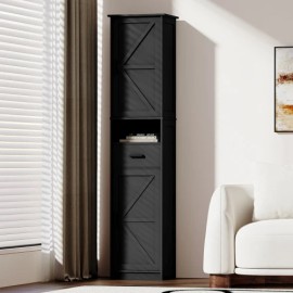 Tall Bathroom Storage Cabinet with 2 Barn Doors and 1 Drawer, Narrow Storage Unit, Adjustable Shelves,Floor Cabinet for Bathroomcolor: Black, size: standard