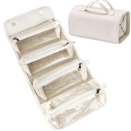 YL TRD Travel Makeup Case, Professional Cosmetic Makeup Bag Organizer Portable Cosmetic Storage Bag with Adjustable Splitters (White)