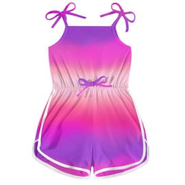 Lindanina 3T 4T Girls Romper Neon Clothes Toddler Casual Sleeveless Short Jumpsuits Spring Summer Outfits Rainbow Gradients Kids Adjustable Tie-Up Strap One Piece Overalls Photoshoot