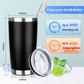 ATIKZHE 20oz Tumbler with Straw and Brush, Stainless Steel Vacuum Insulated tumbler, Double Wall Insulated Coffee Tumbler for Outdoor, Home, Travel,Office (Black,1pcs)