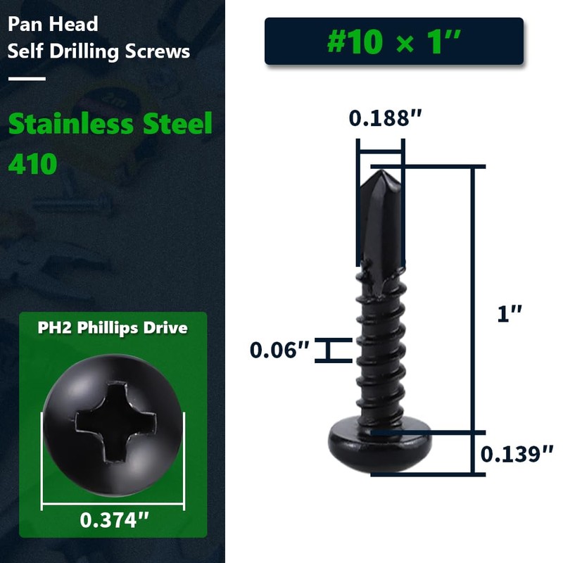 #10 x 1 (100 Pack) Phillips Pan Head Sheet Metal