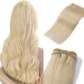 TESS Hair Extensions for Women UK Invisible Double Weft Weave Real Human Natural Straight Hair Bundles 100g 14 Inch #60 Platinum Blonde